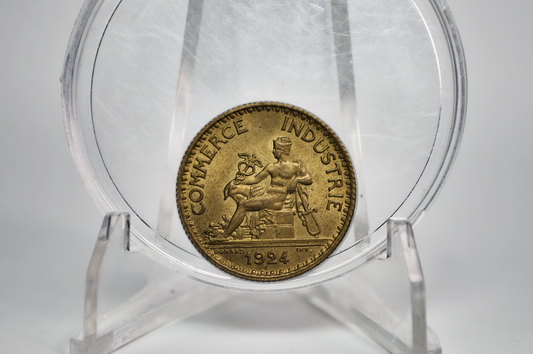 1924 French 1 Franc Coin - Uncirculated Condition - One Franc Coin - 1924 One Franc Coin 1924 French Coin Bon Pour 1 Franc Commerce Industrie