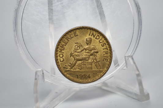 1924 French 1 Franc Coin - Uncirculated Condition - One Franc Coin - 1924 One Franc Coin 1924 French Coin Bon Pour 1 Franc Commerce Industrie