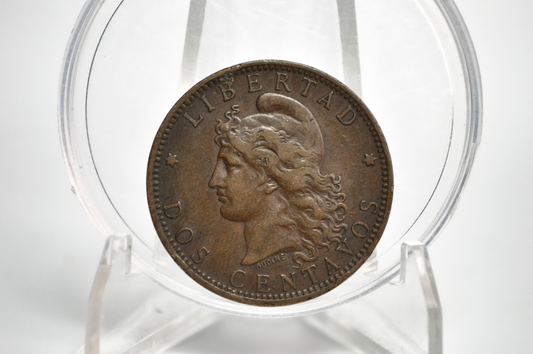 Very Rare 1882 Republic of Argentina Libertas Dos Centavos - VF-XF - Rare Year! - 1882 2 Centavos Argentina