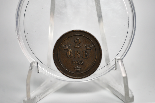 Rarer Year 1883 Swedish 2 Ore Coin - VF - 1883 Sweden Two Ore, Great for Birthdays, Jewelry, Collections, Sweden 2 Ore