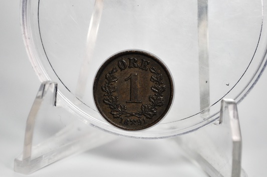 1891 Norway 1 Ore Coin - UNC Condition - Norwegian One Ore Coin 1891
