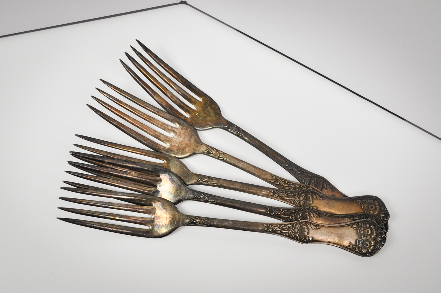 Set of 5 Antique Rogers Silver Apple Blossom Forks - Décor & Collections - Silver Forks - Floral Pattern 1906