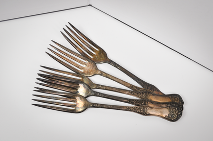 Set of 5 Antique Rogers Silver Apple Blossom Forks - Décor & Collections - Silver Forks - Floral Pattern 1906