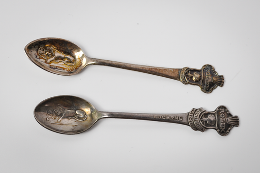 Vintage Set of 2 Lucerne Rolex Tea Spoons - Tested Silverplate - Rolex Bucherer - Slightly Different Designs