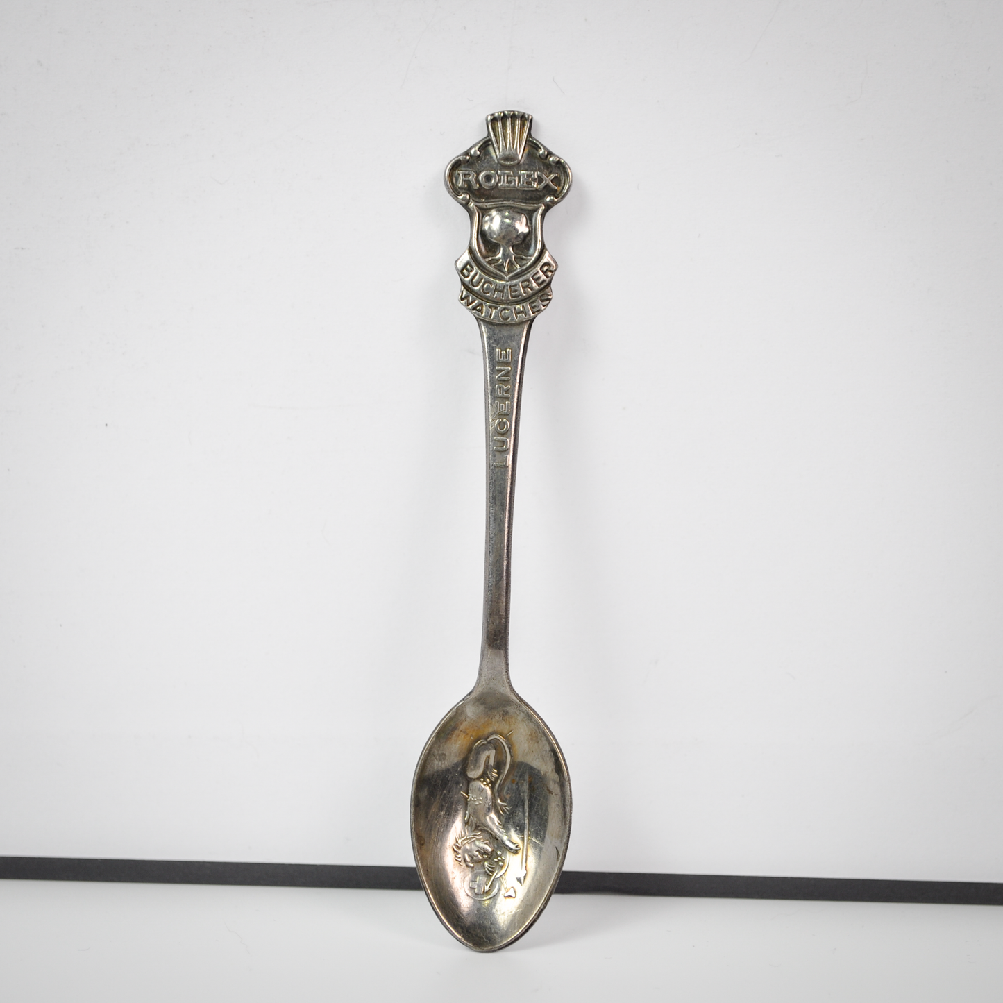 Vintage Set of 2 Lucerne Rolex Tea Spoons - Tested Silverplate - Rolex Bucherer - Slightly Different Designs