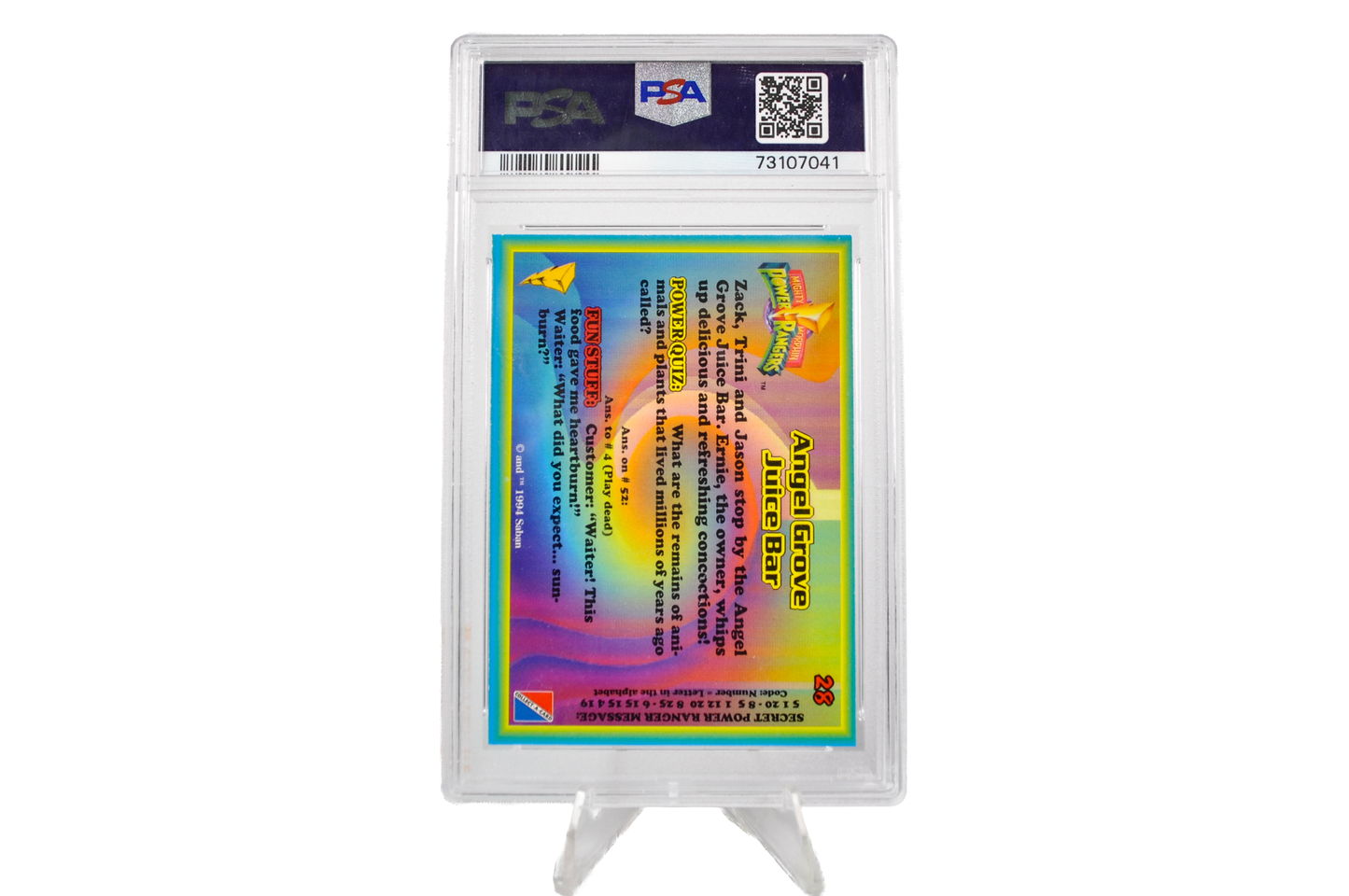 Angel Grove Juice Bar #28 - 1994 Mighty Morphin Power Rangers Season 1 - PSA 9, Mint - PSA Graded Power Rangers Cards