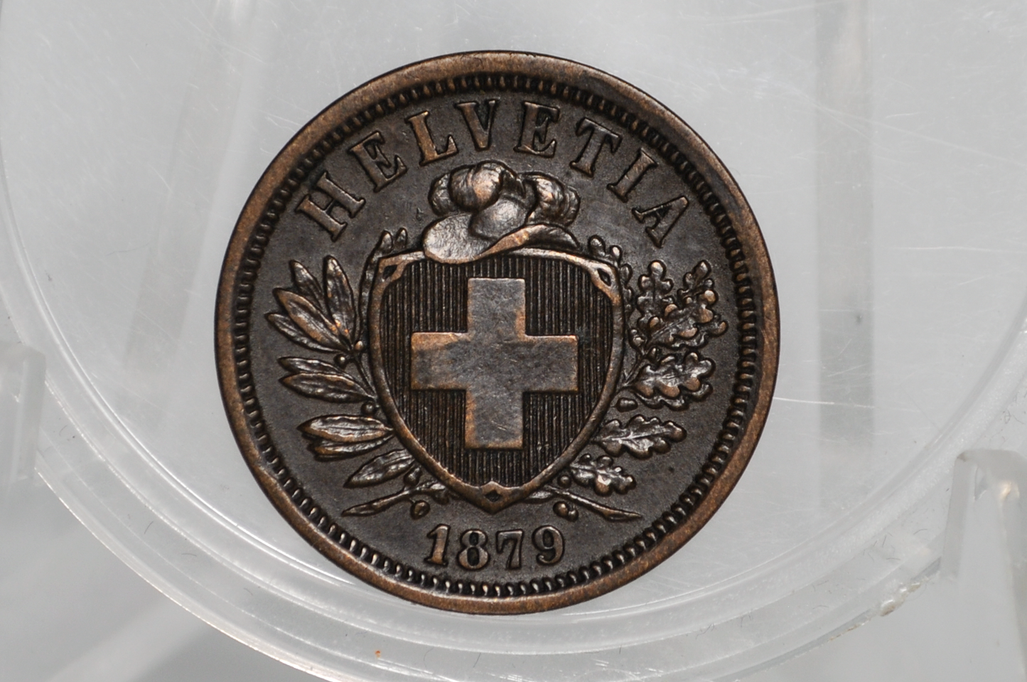 1879 Switzerland 2 Rappen - XF/AU - 1879 Helvetica 2 Rappen Swiss Two Rappen 1879, Great Coin - 990,000 Minted