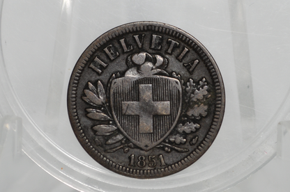 1851 Switzerland 2 Rappen - VF - 1851 Helvetica 2 Rappen Swiss Two Rappen 1851, Great Coin