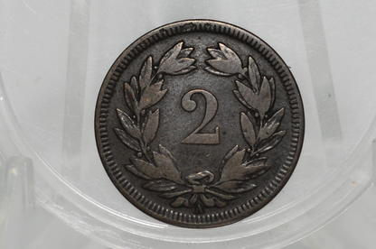 1851 Switzerland 2 Rappen - VF - 1851 Helvetica 2 Rappen Swiss Two Rappen 1851, Great Coin