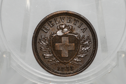 1883 Switzerland 2 Rappen - Choice AU - 1883 Helvetica 2 Rappen Swiss Two Rappen 1883, Great Coin - 1,000,000 Minted