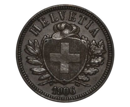 1906 Switzerland 2 Rappen - AU - 1906 Helvetica 2 Rappen Swiss Two Rappen 1906, Great Coin - 500,000 Minted