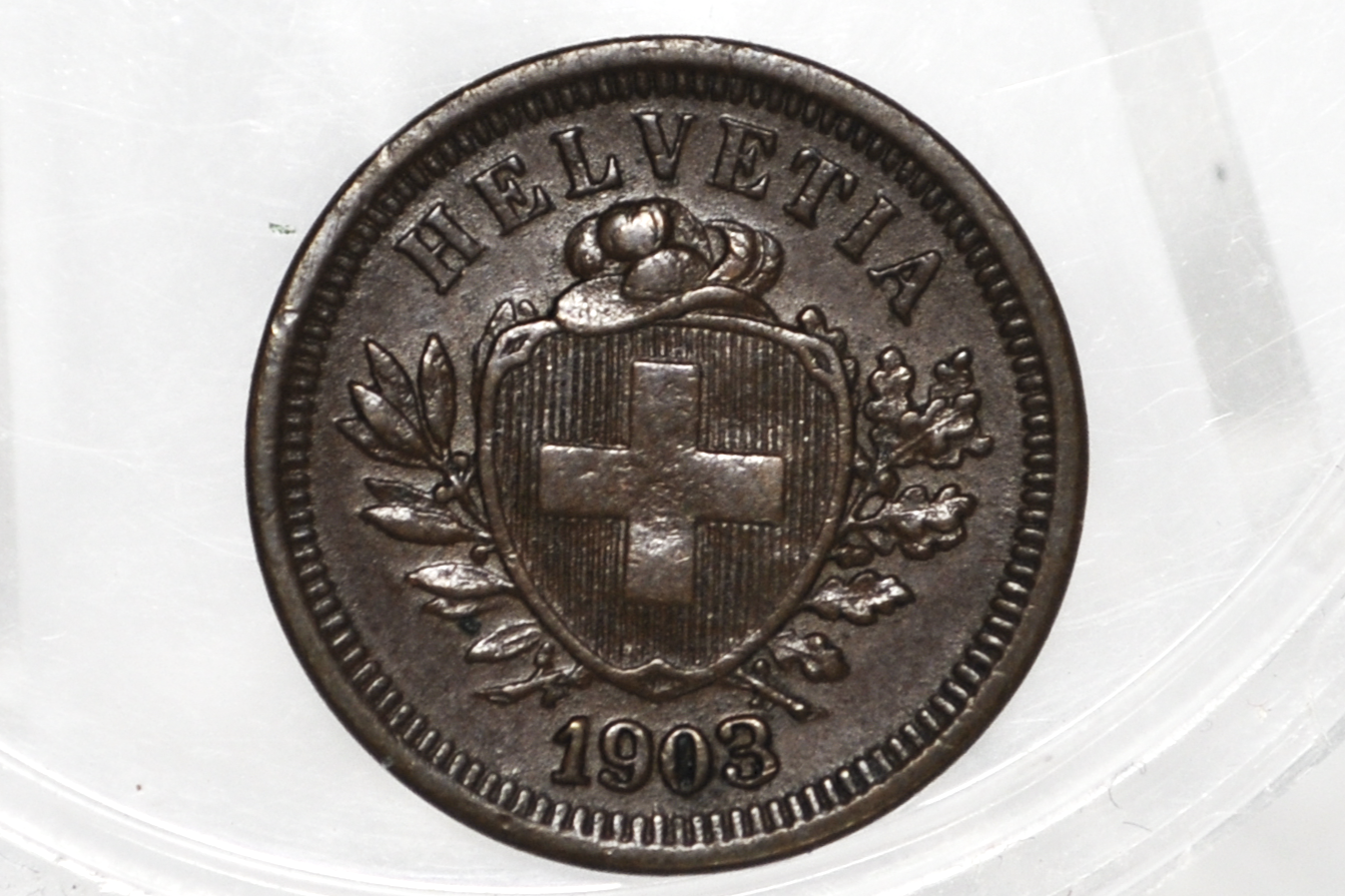 1903 Switzerland 1 Rappen - AU+ - 1903 Helvetica 1 Rappen Swiss One Rappen 1903 - 1,000,000 Minted