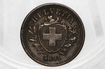 1891 Switzerland 1 Rappen - AU - 1891 Helvetica 1 Rappen Swiss One Rappen 1891 - 2,000,000 Minted