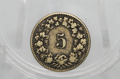 1873 Switzerland 5 Rappen - VF - 1873 Helvetica 5 Rappen Swiss Five Rappen 1873