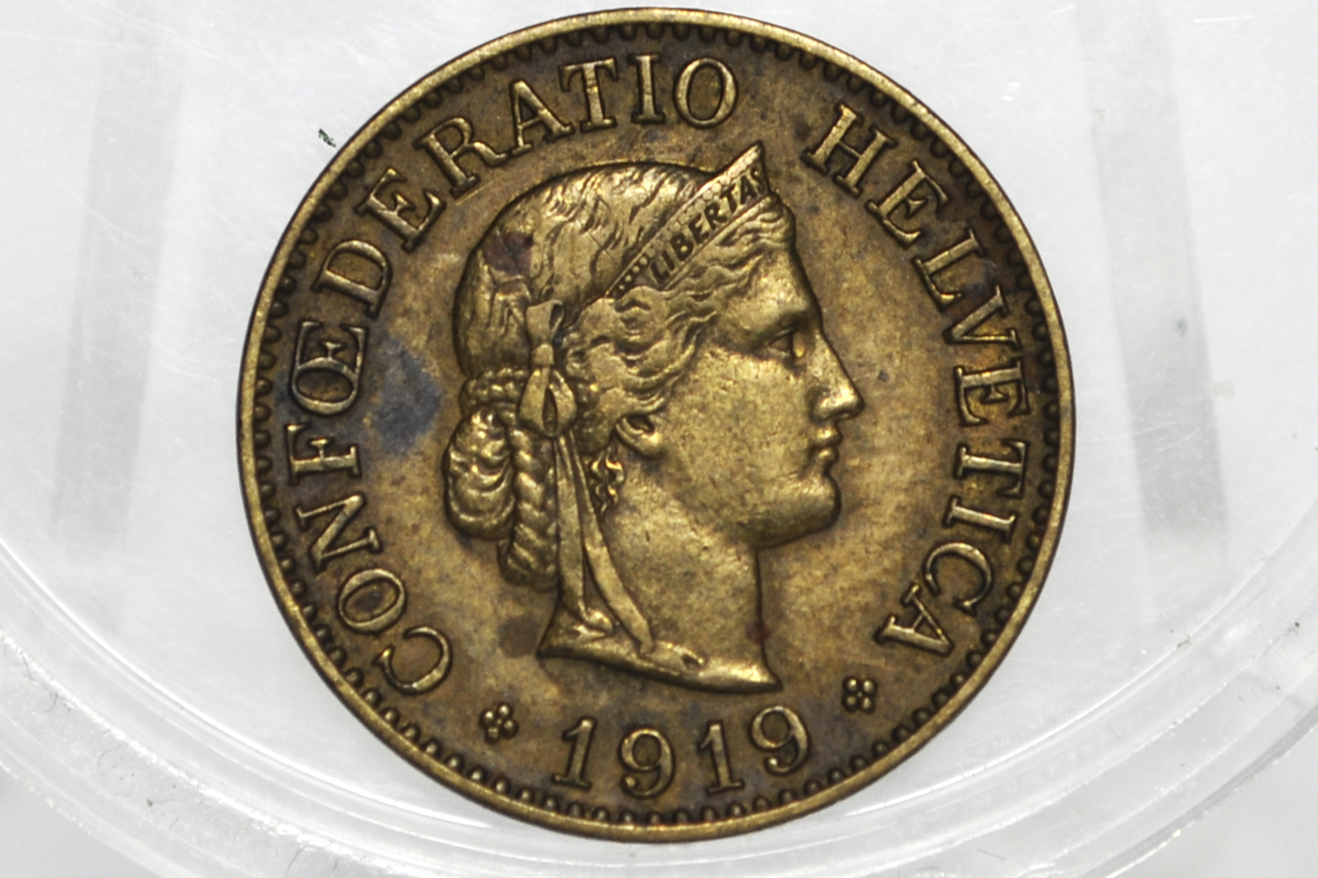 1919-B Brass Variety Switzerland 10 Rappen - XF - 1919 Helvetica 10 Rappen Swiss Ten Rappen 1919 - 3,000,000 Minted - WWI Emergency Issue