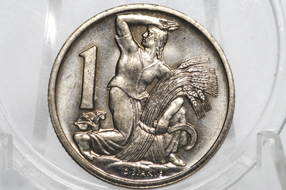 1925 Czechoslovakia 1 Koruna - Choice UNC - Beautiful Coin - One Koruna 1925 - Czech Lion with Slovak shield