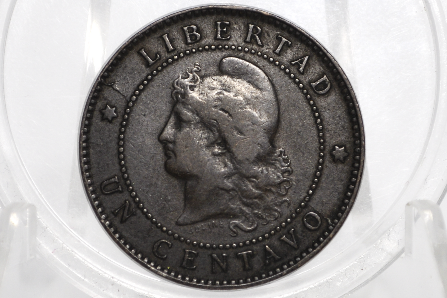 Rare 1894 Republic of Argentina Un Centavo - XF+ - Weak Strike Reverse Die Crack - 1894 Un Centavo Argentina