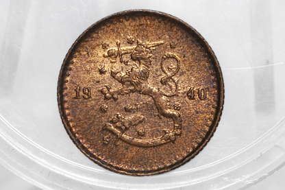 1940-S Copper Finland 25 Pennia - AU/UNC Condition - Finnish Coin - 72,000 Made - Awesome and Rare Coin