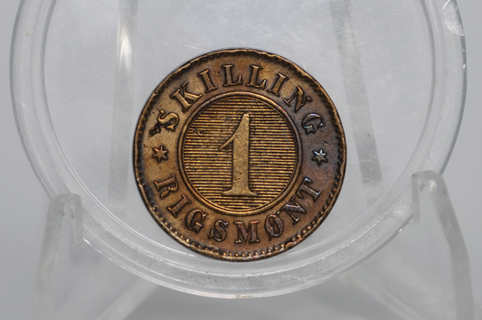 1867 Denmark 1 Rigsmont Skilling - UNC Detail - Denmark Rigsmont Skilling Coin 1867