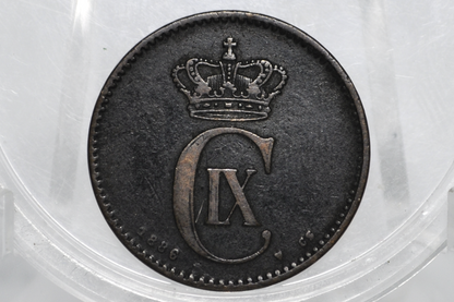 1886 Danish 2 Ore, Porpoise / Dolphin Coin - VF - 1886 Denmark Dolphin Coin / Porpoise Coin - 1,493,000 Minted