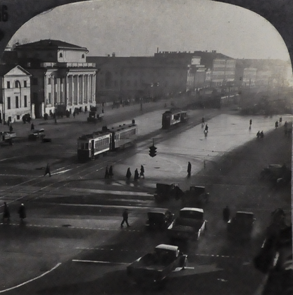 Antique Keystone Stereoview of New Kolkhozny Square, Moscow, USSR - No. 34000 - 1930s Photo of Soviet Russia Stereoview