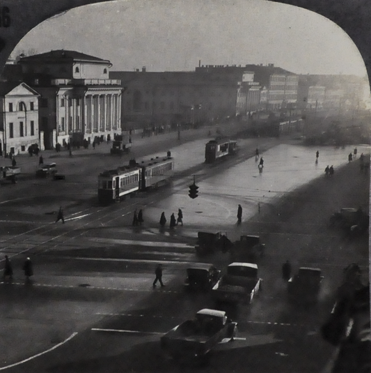 Antique Keystone Stereoview of New Kolkhozny Square, Moscow, USSR - No. 34000 - 1930s Photo of Soviet Russia Stereoview