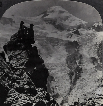 Antique Keystone Stereoview of Hikers at Mt. Kasbek, Caucasus Mountains, USSR - No. 19449 - 1930s Soviet Russia Mountains Stereoview