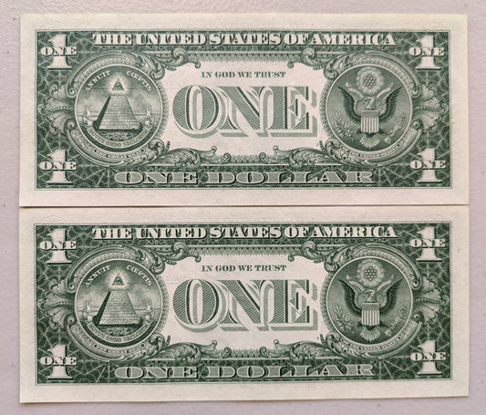 1957 Silver Certificate 1 Dollar Star Note Consecutive Pair - Uncirculated (UNC) Grade - 1957 Blue Seal Star Note Sequential Set - Fr#1619*