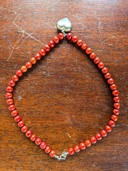 Elegant Sterling Silver Lee Sands Red Jasper Heart Necklace - 18 Inches - Lee Sands Jewelry - Red Jasper Necklace