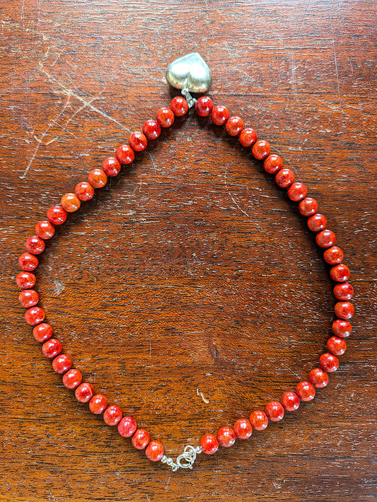 Elegant Sterling Silver Lee Sands Red Jasper Heart Necklace - 18 Inches - Lee Sands Jewelry - Red Jasper Necklace