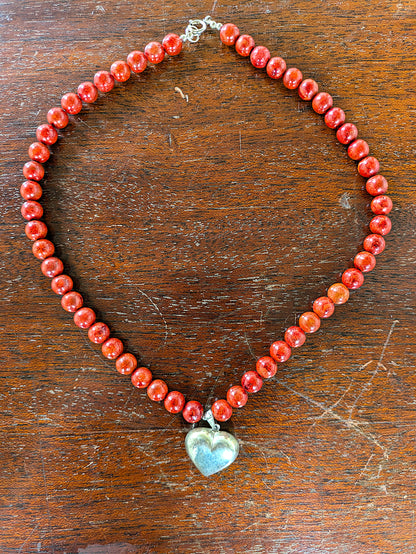 Elegant Sterling Silver Lee Sands Red Jasper Heart Necklace - 18 Inches - Lee Sands Jewelry - Red Jasper Necklace