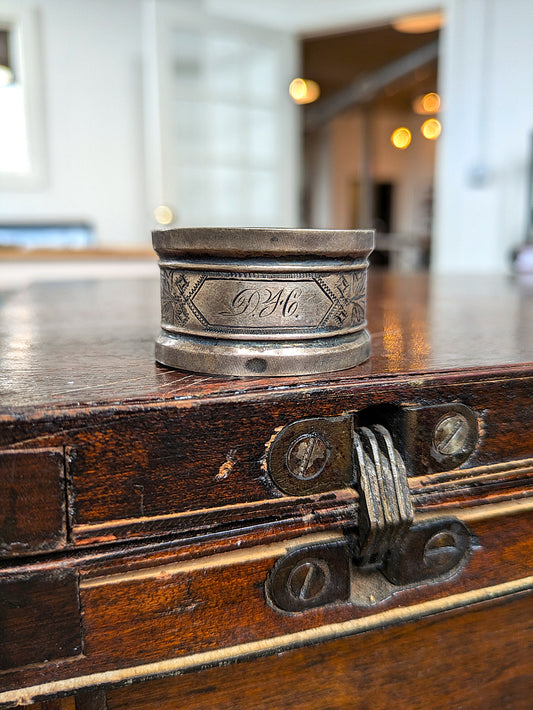 Antique Silverplated Napkin Ring - Signed DYC - Silverplated Napkin Holder