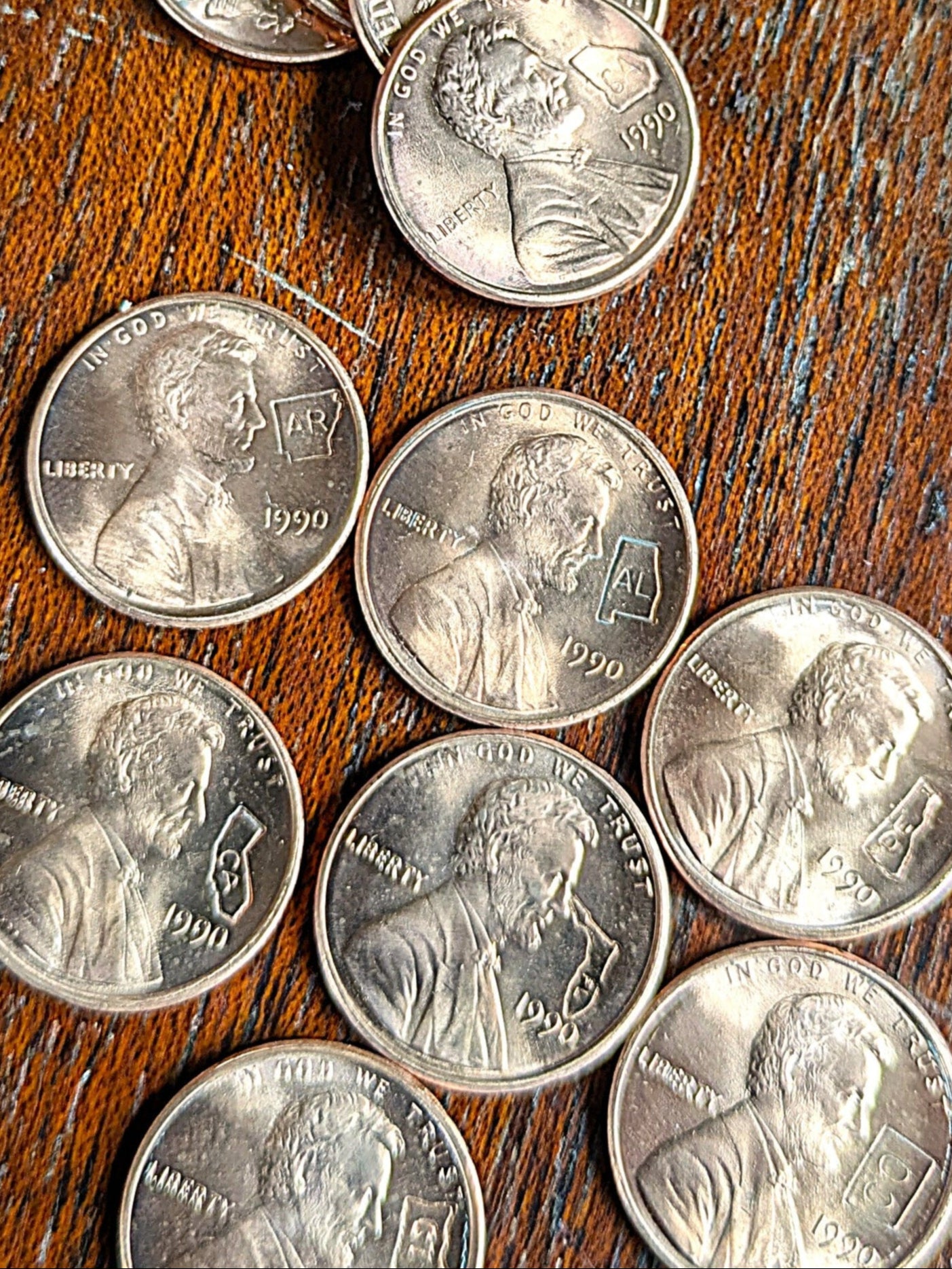 1990 50 Lincoln Memorial Penny State Counterstamps - Non-US Mint 50 Stamped Pennies - 1990 50 Lincoln State Pennies - 50 States 50 Pennies