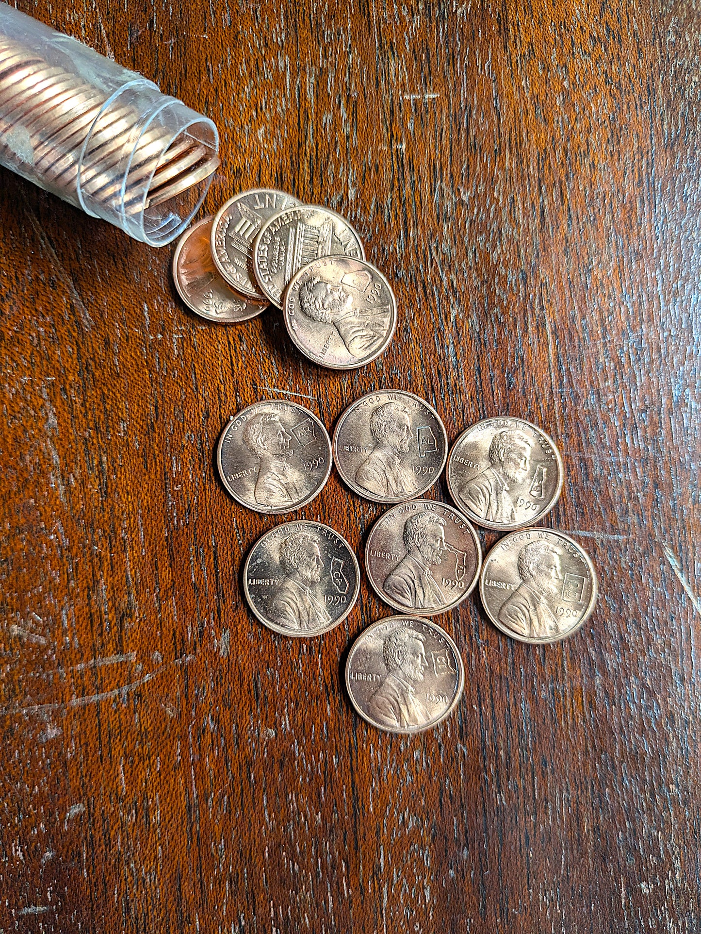 1990 50 Lincoln Memorial Penny State Counterstamps - Non-US Mint 50 Stamped Pennies - 1990 50 Lincoln State Pennies - 50 States 50 Pennies