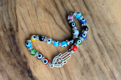 Spiritual Evil Eye Hamsa Hand Bracelet - Spiritual Protection Charm Bracelet - Elastic Bracelet