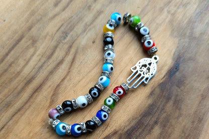 Spiritual Evil Eye Hamsa Hand Bracelet - Spiritual Protection Charm Bracelet - Elastic Bracelet