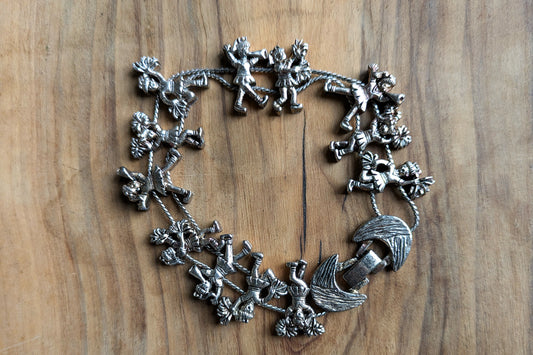 Amazing Tofa Silver Tone Sliding Charm Cheerleader Bracelet - 7 Inches - Signed "S.A." - Various Cheerleading Activities