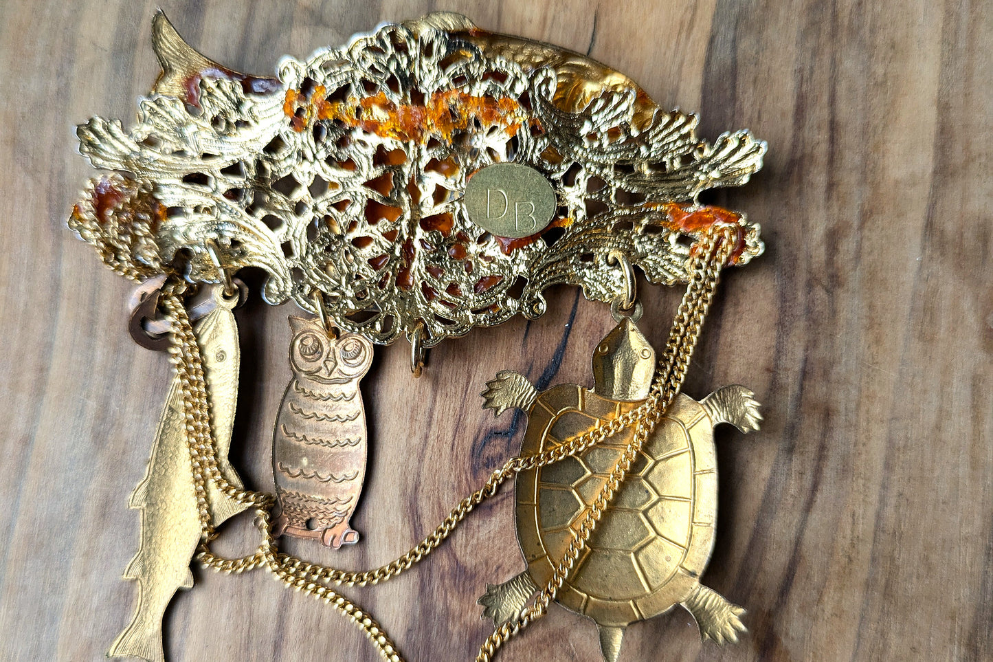 Extremely Weird Homemade Piece of Jewelry - Clock/Pin/Charm - Weird Animal Jewelry Glued Together