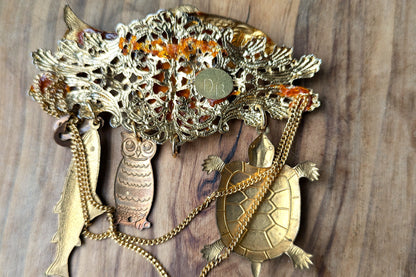 Extremely Weird Homemade Piece of Jewelry - Clock/Pin/Charm - Weird Animal Jewelry Glued Together