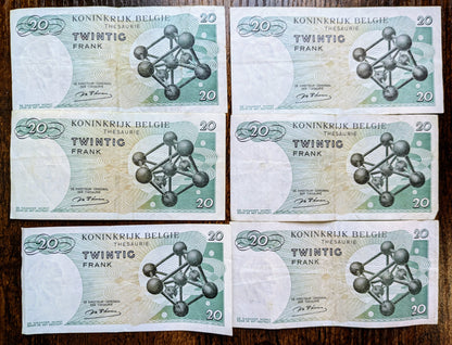 Lot of 6 1964 Belgium Treasury 20 Francs Note - Signed Marcel D'Haeze - 1964 Royaume de Belgique Twenty Francs Note Lot - P#138