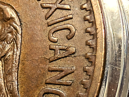 1921 Mexico 10 Centavos with Die Cracks Die Blob and Rim Doubling High AU Large Copper