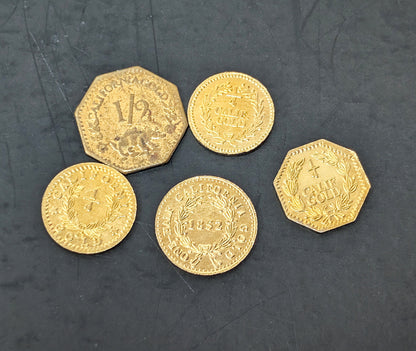 Lot of 5 California Gold Style Tokens Historic Contemporary Tokens