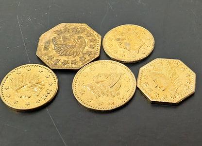 Lot of 5 California Gold Style Tokens Historic Contemporary Tokens