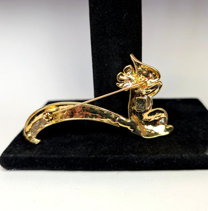 Vintage Black Enamel and Gold Tone Squirrel Brooch with Rhinestones 2 1/2 Inch Pin