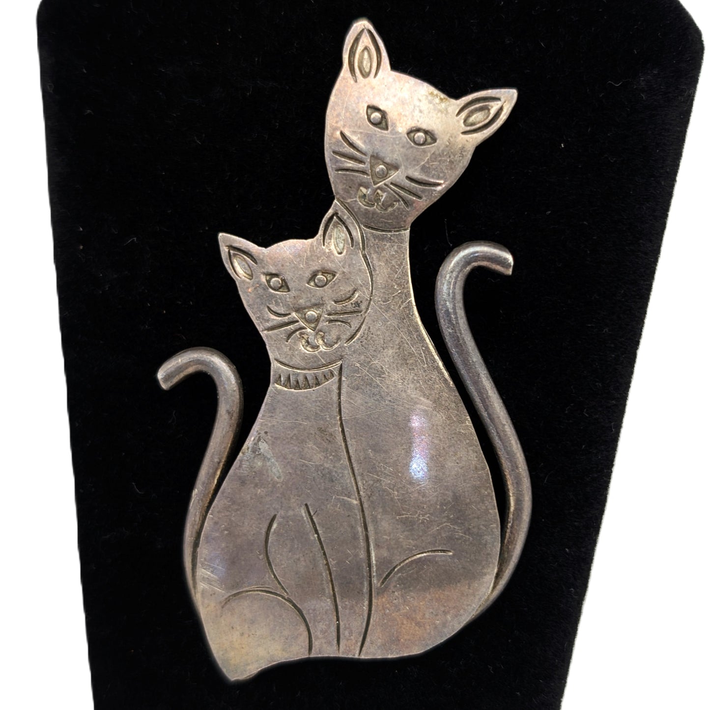 Vintage Large Sterling Cats Pin - 925 Silver - 10.48 Grams - 2 1/2+ Inches Tall
