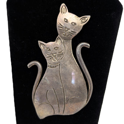 Vintage Large Sterling Cats Pin - 925 Silver - 10.48 Grams - 2 1/2+ Inches Tall