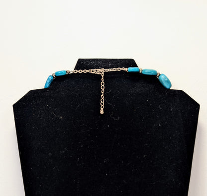 Stunning Avon Big & Bold Silver Tone Faux Turquoise Y Drop Necklace adjustable 17 to 20 in.