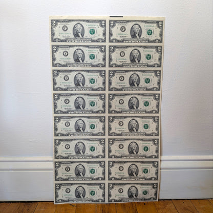Rare *UNCUT SHEET* of 16 $2 STAR NOTES  From 1995 FR# 1936-F* Atlanta Federal Reserve