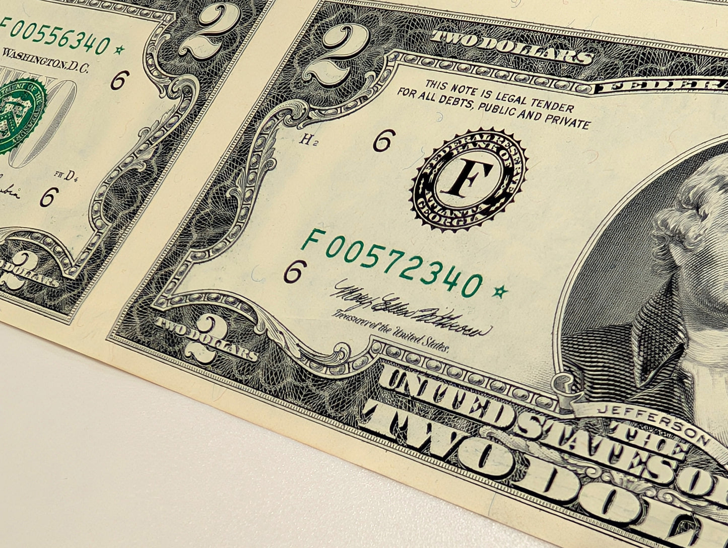 Rare *UNCUT SHEET* of 16 $2 STAR NOTES  From 1995 FR# 1936-F* Atlanta Federal Reserve