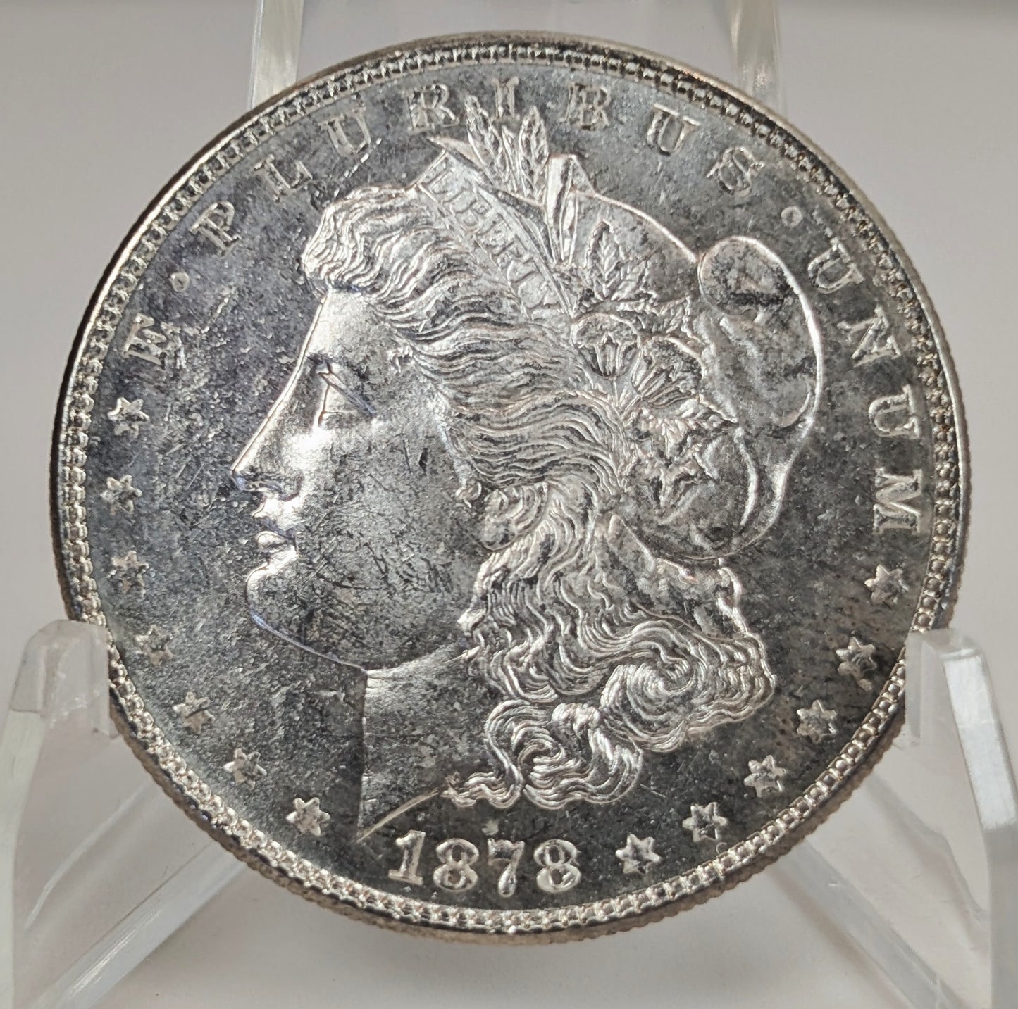 Stunning 1878 Proof-Like Morgan Silver Dollar 7 TF Tail Feathers First Year of Issue Mirror-Like Finish